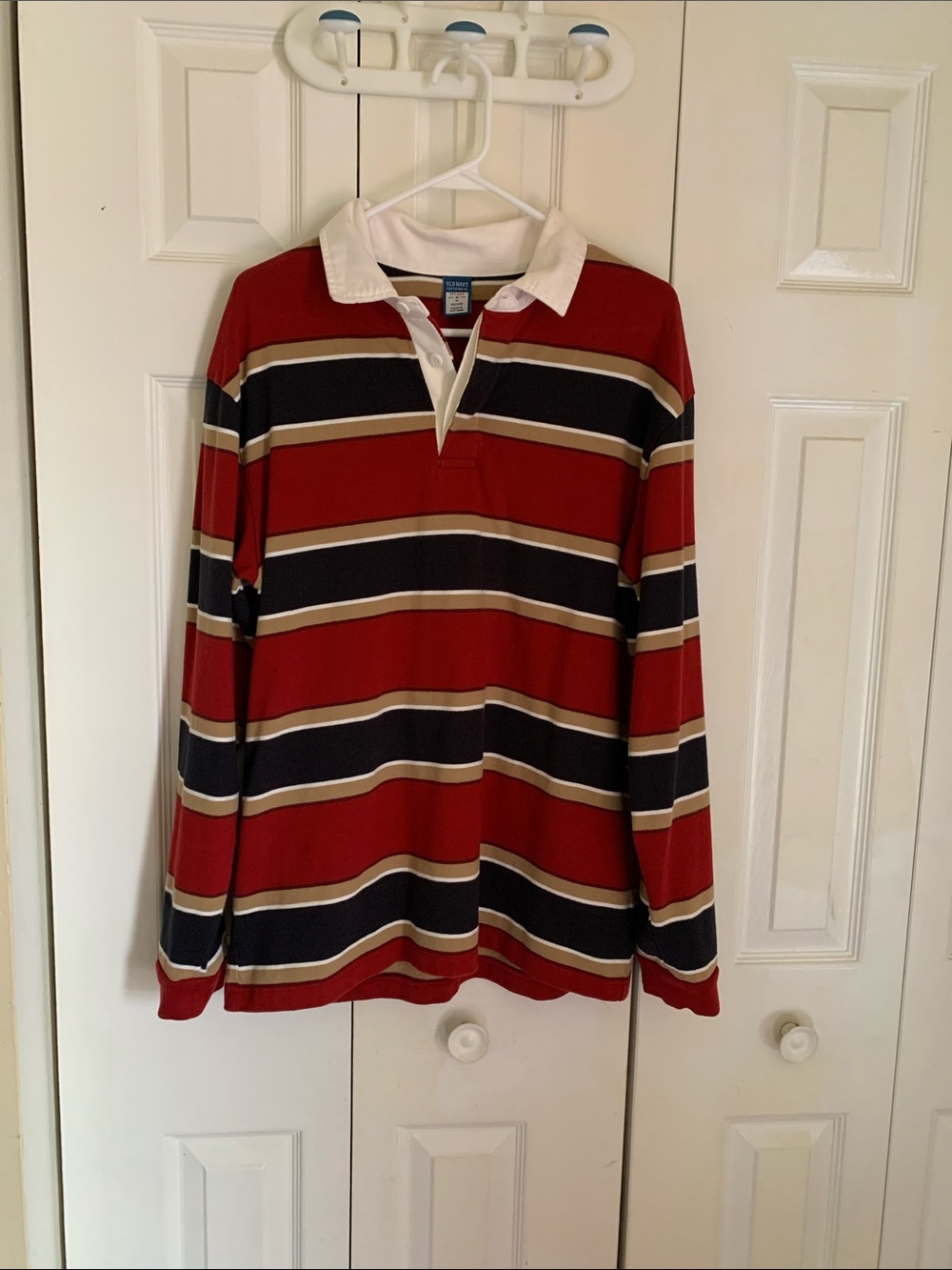 Old Navy Red Navy Striped Long Sleeve Rugby Polo